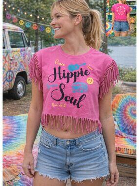 Upcycled Summer Shirt, Cut Out Back Top, Hippie Soul Retro Graphic, Size Medium
